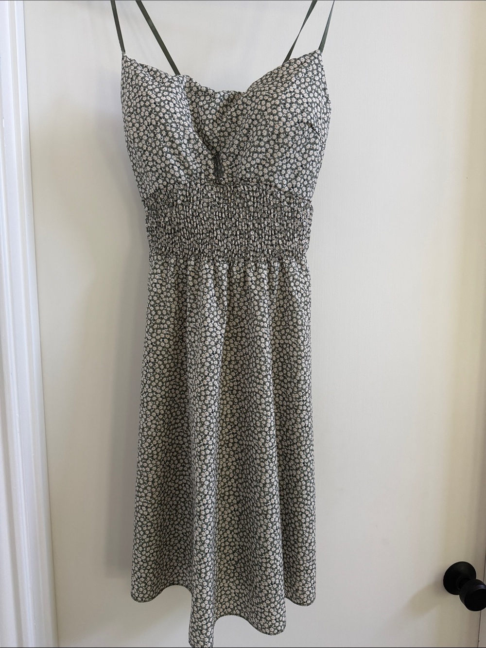 Green and White Floral Smocked Midi Dress